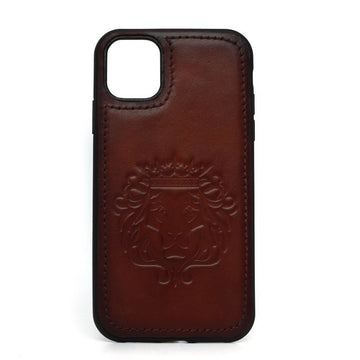 Brown Leather Lion Embossed Mobile Cover