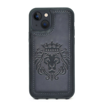 Grey Leather Lion Embossed Mobile Cover by Brune & Bareskin