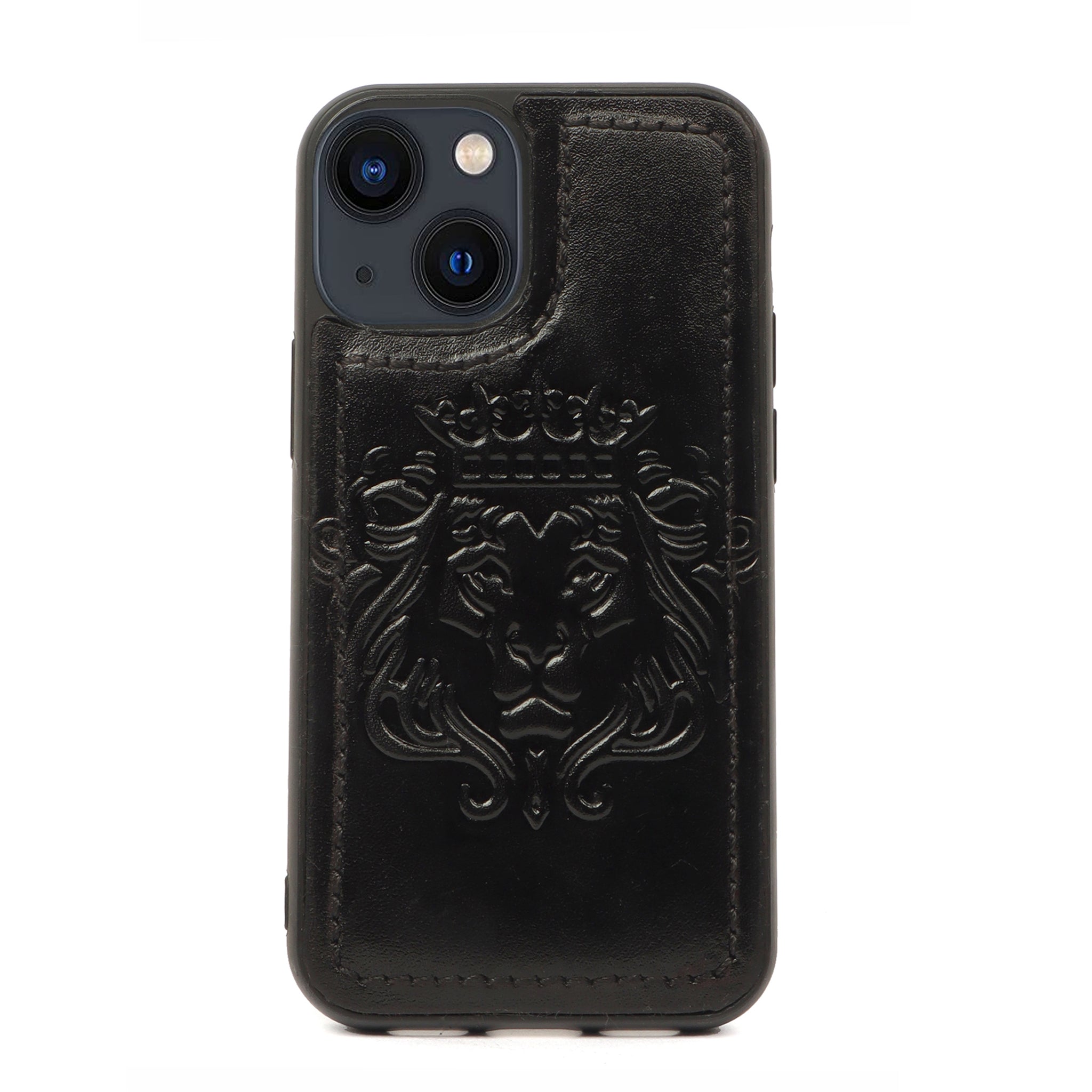 Black Leather Apple iPhone Series Lion Embossed Mobile Cover by Brune & Bareskin