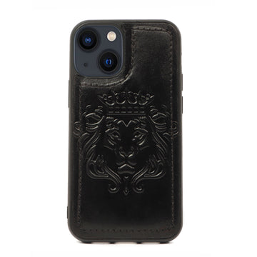 Black Leather Apple iPhone Series Lion Embossed Mobile Cover by Brune & Bareskin