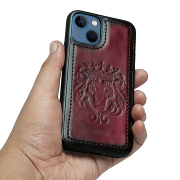 Pink Leather Lion Embossed Mobile Cover by BRUNE & BARESKIN