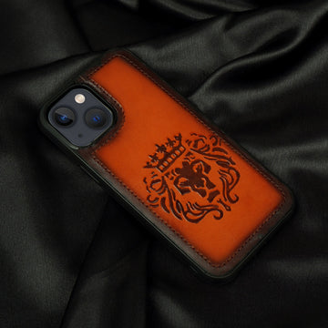 Tan Leather Lion Embossed Mobile Cover by Brune & Bareskin
