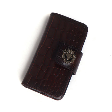 Brown Flip Case Mobile Cover in Croco Textured Leather by Brune & Bareskin