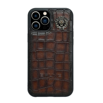 Mobile Cover In Dark Brown Deep Cut Croco Leather by Brune & Bareskin