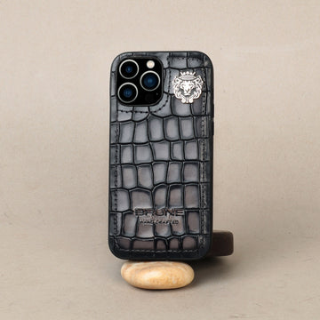 Smokey Grey Deep Cut Leather Mobile Cover by Brune & Bareskin