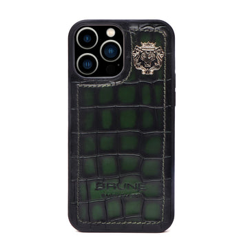 Mobile Cover In Green Deep Cut Croco Leather by Brune & Bareskin
