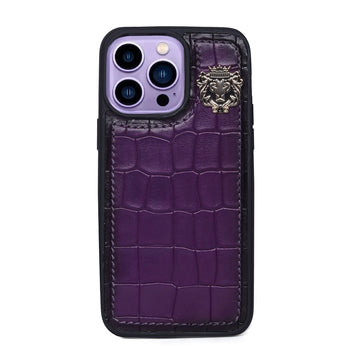 Metal Lion Purple Mobile Cover in Deep Cut Croco Textured Leather by Brune & Bareskin