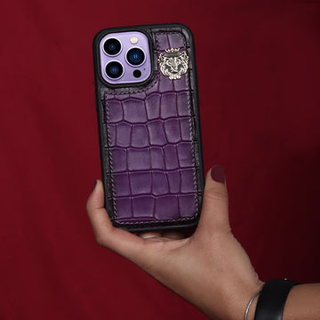 Metal Lion Purple Mobile Cover in Deep Cut Croco Textured Leather by Brune & Bareskin