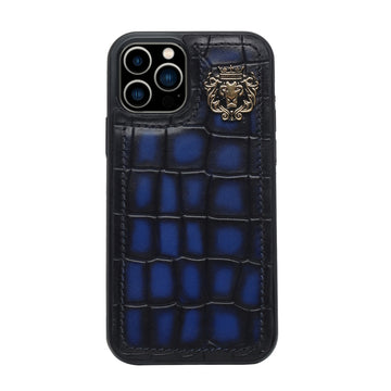 Mobile Cover In Blue Deep Cut Croco Leather by Brune & Bareskin