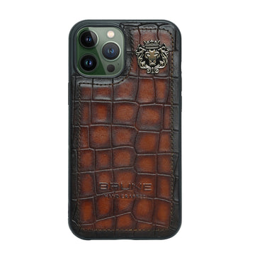 Mobile Cover In Smokey Cognac Tan Deep Cut Croco Leather by Brune & Bareskin