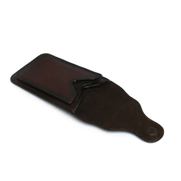 Double Pocket Mobile Cover In Dark Brown Leather