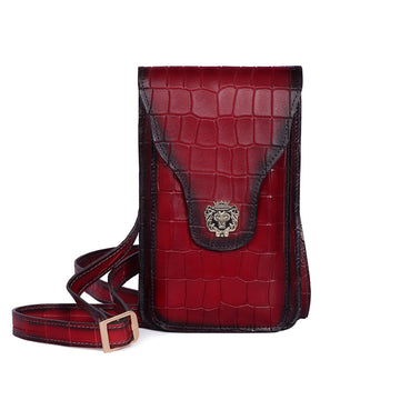 Double Pocket Side Bag Mobile In Wine Deep Cut Leather