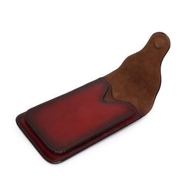 Double Pocket Mobile Cover In Wine Leather
