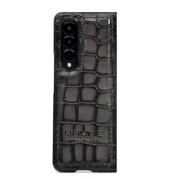 Samsung Galaxy Fold Grey Croco Textured Leather Mobile Cover by Brune & Bareskin