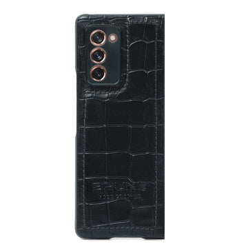 Black Samsung Galaxy Fold Mobile Cover in Croco Textured Leather by Brune & Bareskin