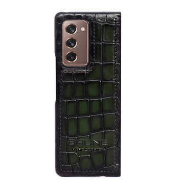 Samsung Galaxy Fold Series Green Croco Textured Leather Mobile Cover by Brune & Bareskin