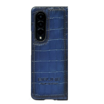 Mobile Cover In Blue Deep Cut Croco Textured Leather by Brune & Bareskin