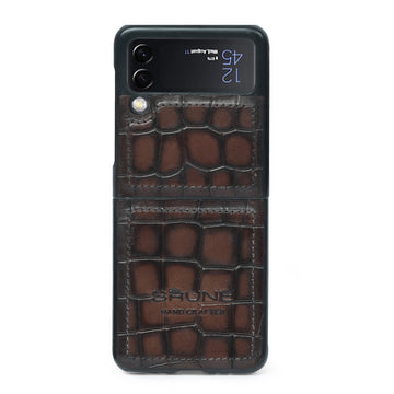 Samsung Galaxy Flip Series Brown Deep Croco Textured Leather Mobile Cover by Brune & Bareskin
