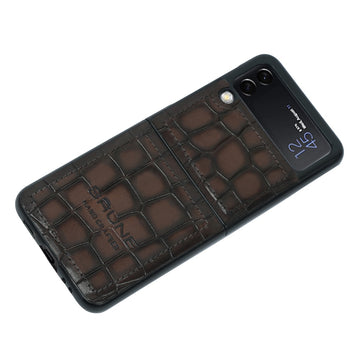 Samsung Galaxy Flip Series Brown Deep Croco Textured Leather Mobile Cover by Brune & Bareskin