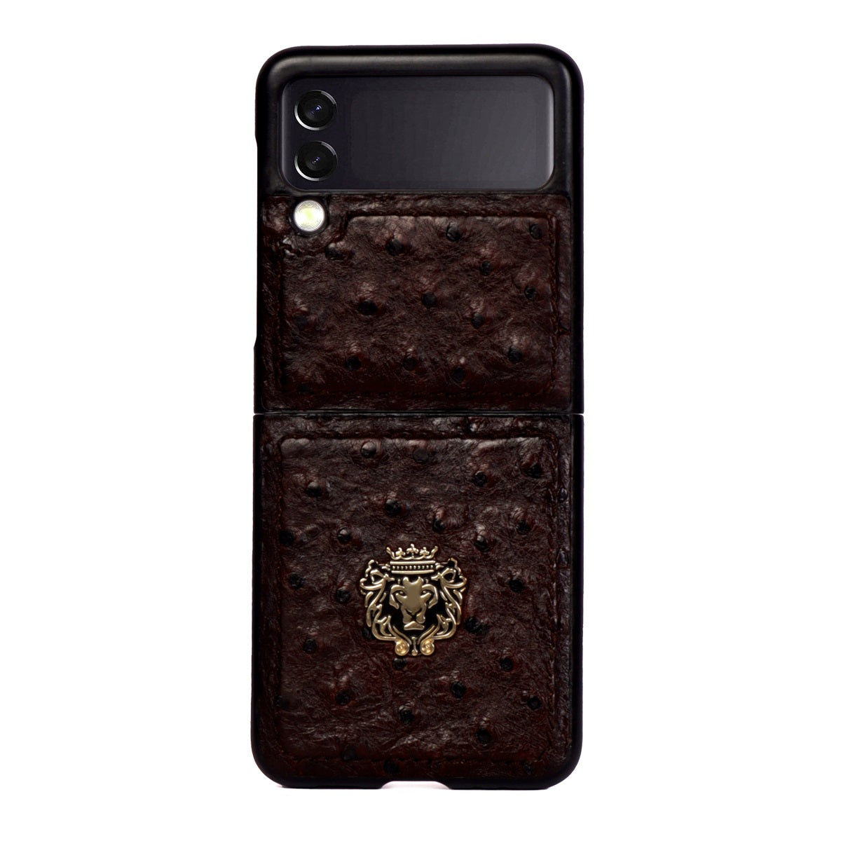 Samsung Galaxy Flip Series Mobile Cover Real Ostrich Dark Brown Leather