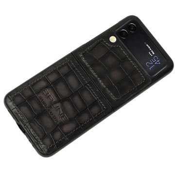 Samsung Galaxy Flip Mobile Cover Grey Croco Textured Leather by Brune & Bareskin