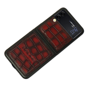 Samsung Galaxy Flip Series Mobile Cover Red Deep Croco Textured Leather by Brune & Bareskin