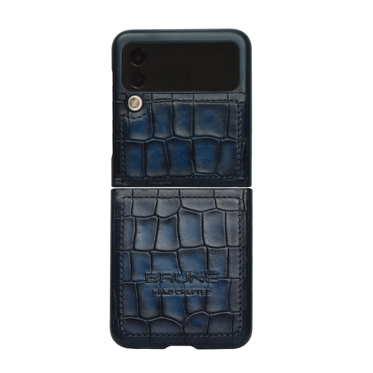 Samsung Galaxy Flip Series Blue Deep Croco Textured Leather Mobile Cover by Brune & Bareskin