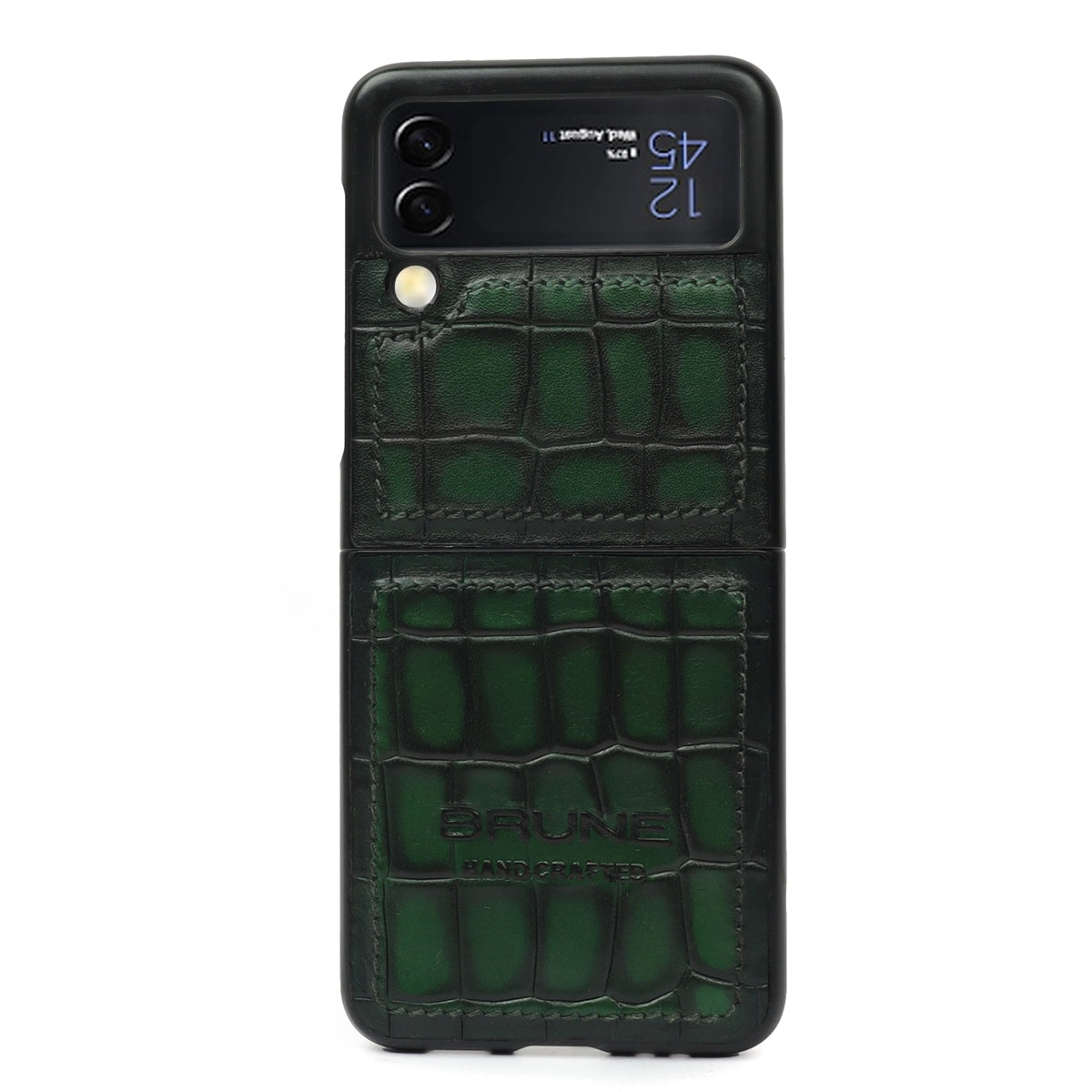 Samsung Galaxy Flip Series Green Deep Croco Textured Leather Mobile Cover by Brune & Bareskin