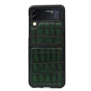 Samsung Galaxy Flip Series Green Deep Croco Textured Leather Mobile Cover by Brune & Bareskin