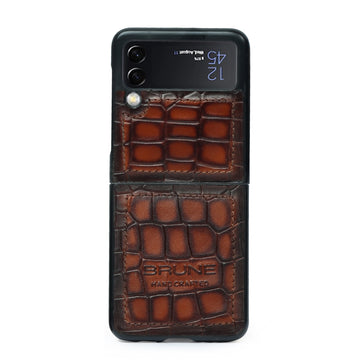 Samsung Galaxy Flip Series Tan Deep Croco Textured Leather Mobile Cover by Brune & Bareskin