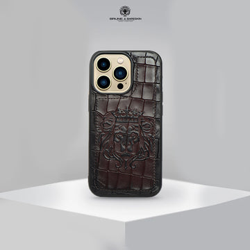 Apple iPhone Series Dark Brown Deep Cut Lion Embossed Mobile Cover