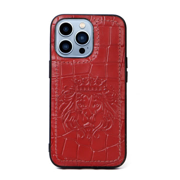 Apple iPhone Series Sky Red Deep Cut Lion Embossed Mobile Cover