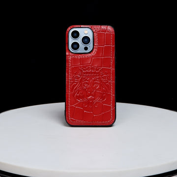 Apple iPhone Series Sky Red Deep Cut Lion Embossed Mobile Cover