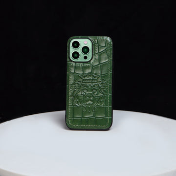 Apple iPhone Series sky Green Deep Cut Lion Embossed Mobile Cover