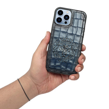 Apple iPhone Series Blue Deep Cut Lion Embossed Mobile Cover by Brune & Bareskin