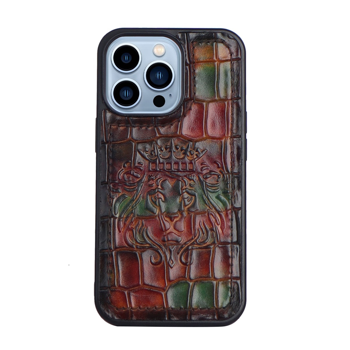 Apple iPhone Series Multi-Color Deep Cut Croco Leather Mobile Cover With Embossed Lion Logo By Brune & Bareskin