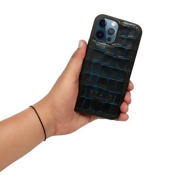 Apple iPhone Series Blue Lava Inspired Deep Cut Croco Leather Mobile Cover by Brune & Bareskin