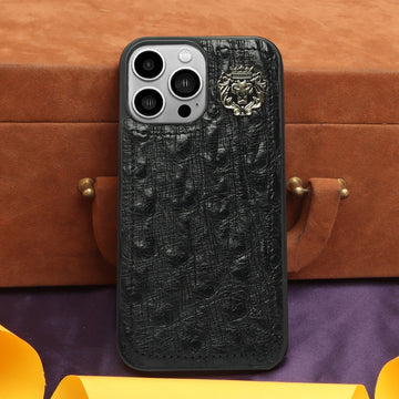 Apple iPhone Series Black Mobile Cover in Real Ostrich Leather