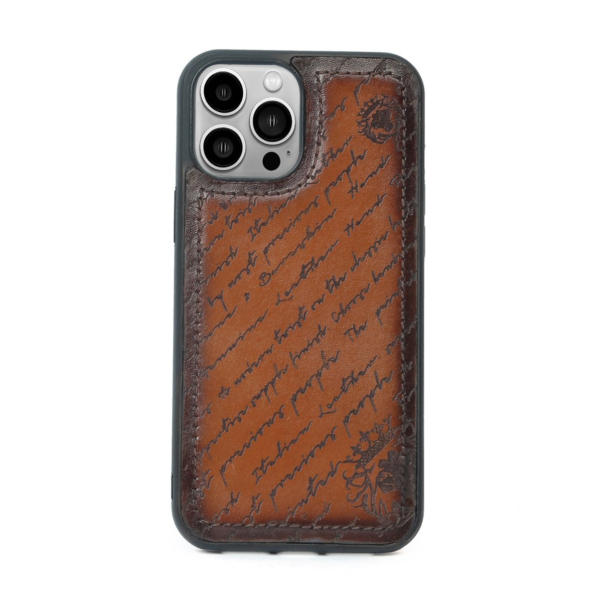 Tan Darker Scritto Laser Apple iPhone 13 Series Leather Mobile Cover by Brune & Bareskin
