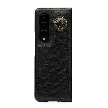 Samsung Galaxy Mobile Cover In Black Real Ostrich Leather Lion Logo