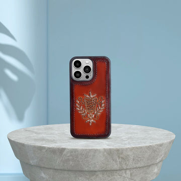 Apple Iphone 13 Series Mobile Cover Tan Leather Crest Zardosi By Brune & Bareskin