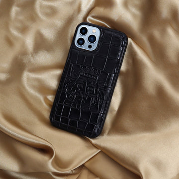 Apple iPhone Series Black Deep Cut Lion Embossed Mobile Cover