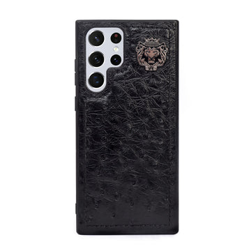 Samsung S22Ultra Mobile Cover Black Authentic Ostrich Leather