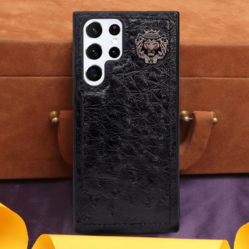 Samsung S22Ultra Mobile Cover Black Authentic Ostrich Leather