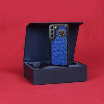 Mobile Cover for Samsung S Series in Blue Ostrich Leather