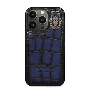 Smokey Blue iPhone Series Mobile Cover with Large Scale Croco Textured Leather by Brune & Bareskin