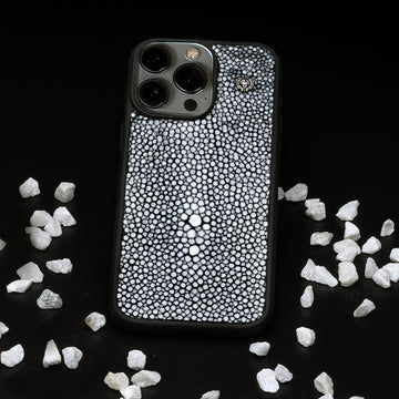 Apple iPhone Mobile Cover in Genuine Stingray Leather With Crown/White Eye (Diamond Shaped Calcium Deposit In The Middle)