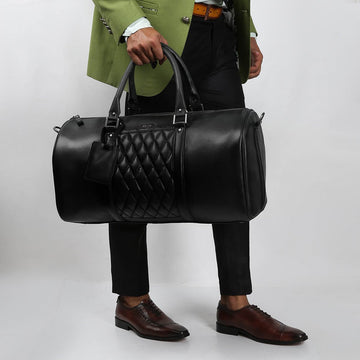Brune & Bareskin Black Color Genuine Leather Duffle Bag For Men