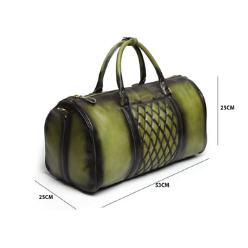 Brune & Bareskin Olive Green With Golden Accessories Genuine Leather Duffle Bag For Men