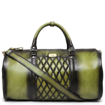 Brune & Bareskin Olive Green With Golden Accessories Genuine Leather Duffle Bag For Men